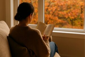 Libri autunnali - Ragazza che legge di fronte a un panorama autunnale - Libri Consigliati